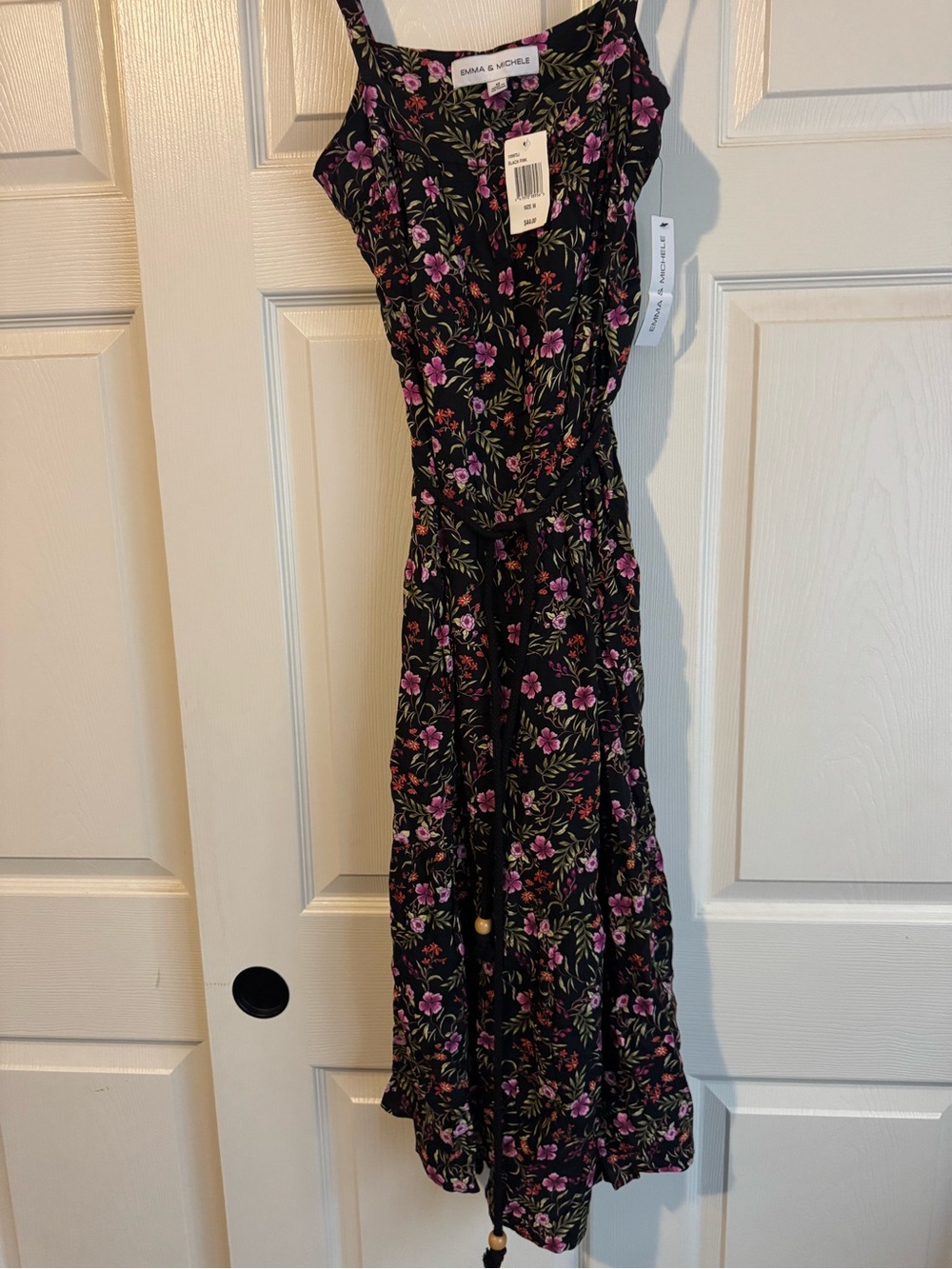 Emma & Michele Black Maxi Dress with Pink Floral Print